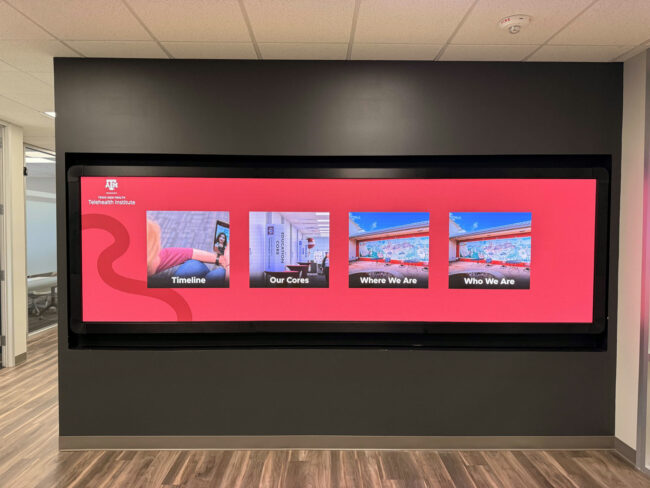 Planar 6x3 LED video wall in the Texas A&M Telehealth Institute lobby